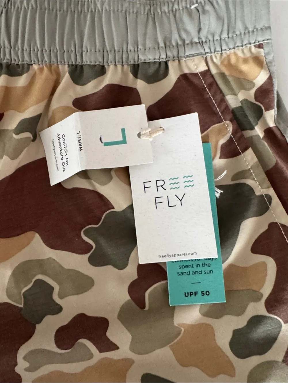 Free Fly Apparel Men’s Camo Athletic BoardShorts - Beige, Green & Brown